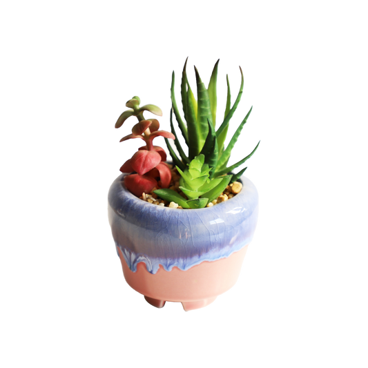 KA818A57-Artificial succulents in art pot-10x10x14cm