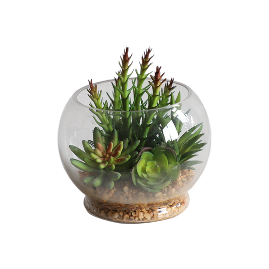 KA818A7-Artificial succulents in art pot-15x15x12.5cm