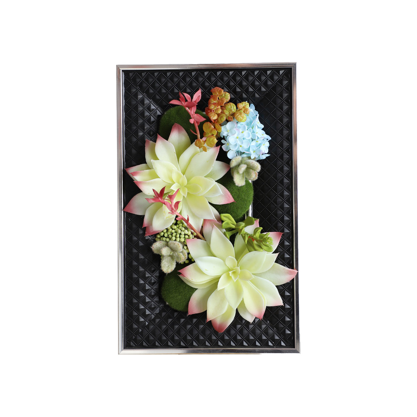 KA818A91-Artificial succulents in frame-40x25cm