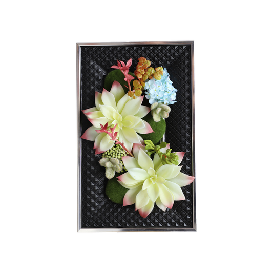 KA818A91-Artificial succulents in frame-40x25cm